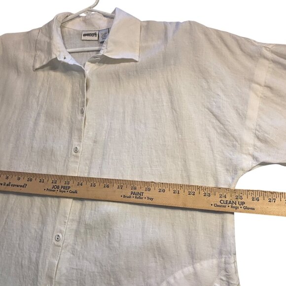 Chicos White 100% Linen Shirt Womens Size 3 Relaxed Fit Button-Up Sleeve - Picture 13 of 13
